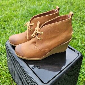 Sperry Boots Womens 8.5M Harlow Burnished Wedge Ankle Bootie Brown Leather Heels